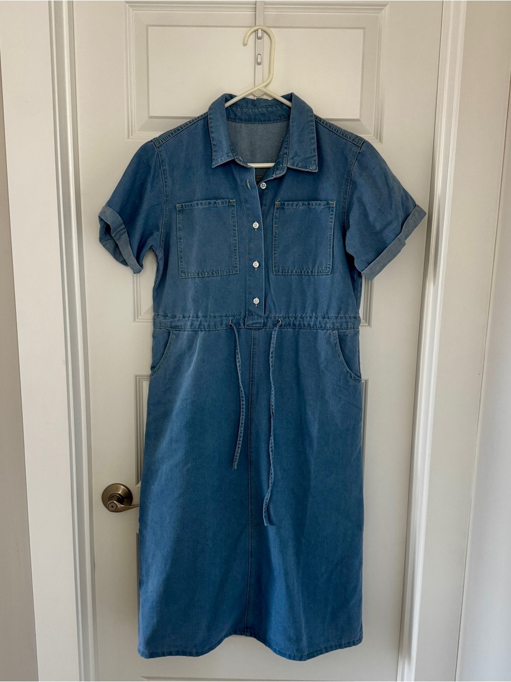 DAZY Denim Drawstring Short Sleeve Summer Midi Dress - Picture 3 of 7